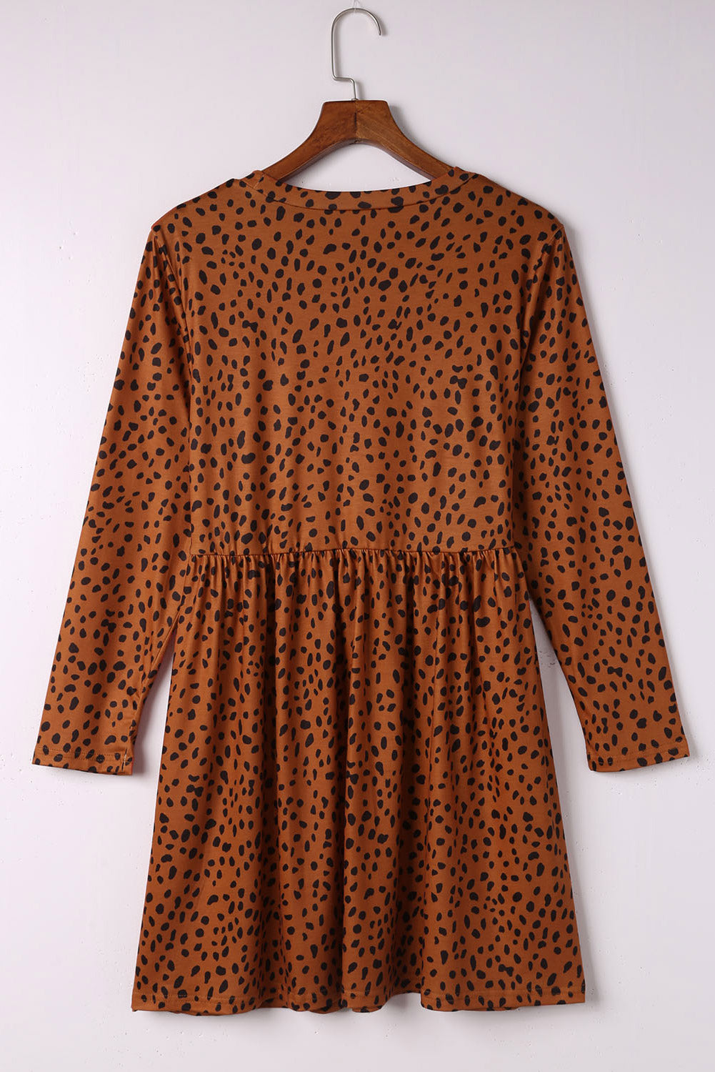 Vestido babydoll de manga larga de leopardo marrón