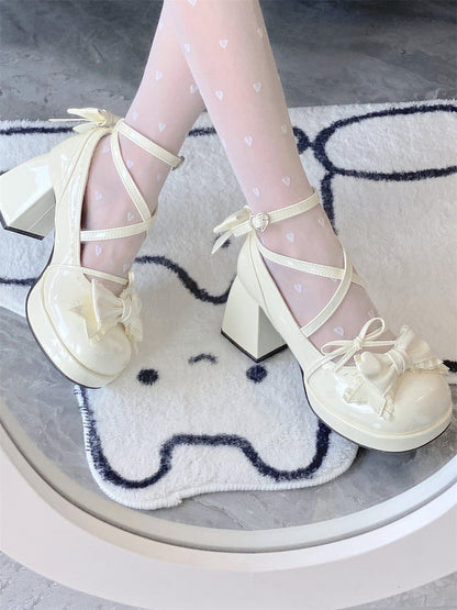 Zapatos lindos de una sola capa con plataforma de tacón medio Zapatos Lolita para mujer