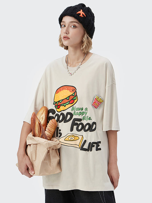 Camiseta holgada con hamburguesa de dibujos animados de patatas fritas recién llegadas