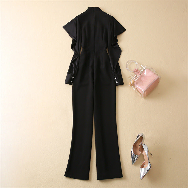 Long Sleeve Waist Black Temperament Commuter Jumpsuit