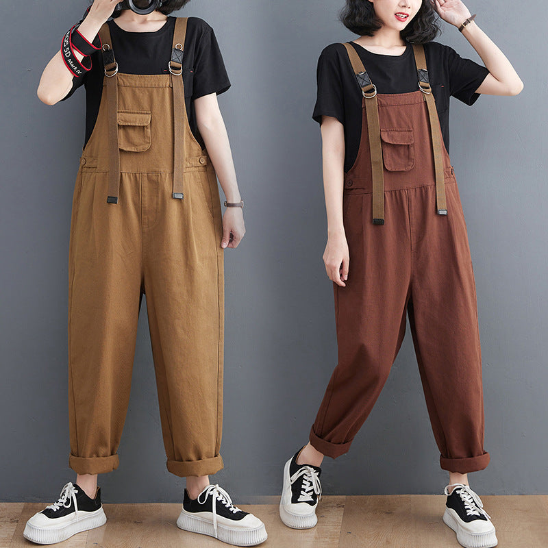 Large Size Loose Comfortable Fashion Patch Pocket Jumpsuit