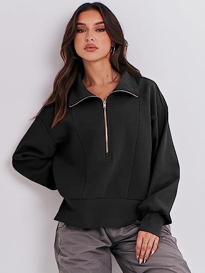 Pull à manches longues et demi-fermeture éclair pour femme