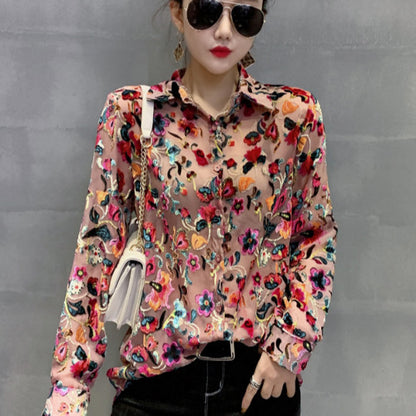 New Product Floral Net Yarn Shirt  Fan