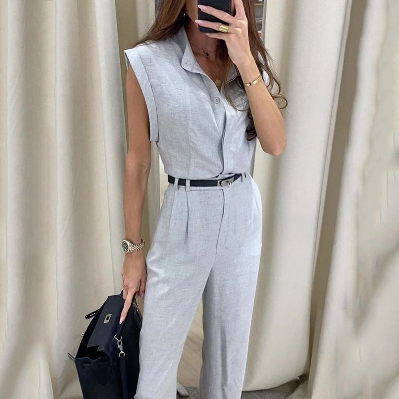 Sleeveless Lapel Blouse And Pants