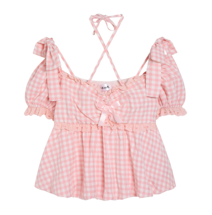 Original Design Of Sweet Plaid Summer Soft Girl Top