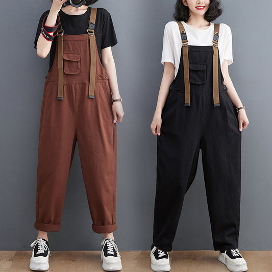 Large Size Loose Comfortable Fashion Patch Pocket Jumpsuit