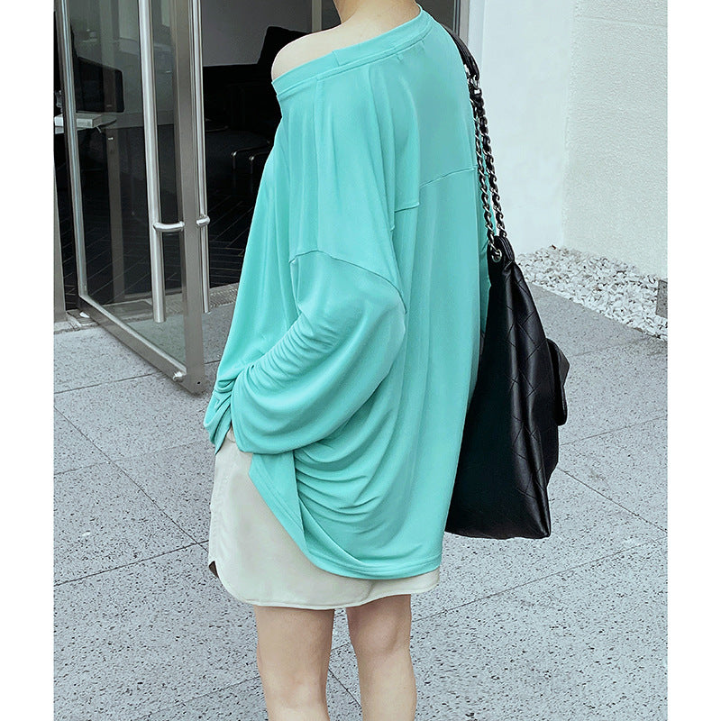 Spring New Women's Simple Lazy Loose All-match Round Neck Bottoming Shirt Long-sleeved T-shirt