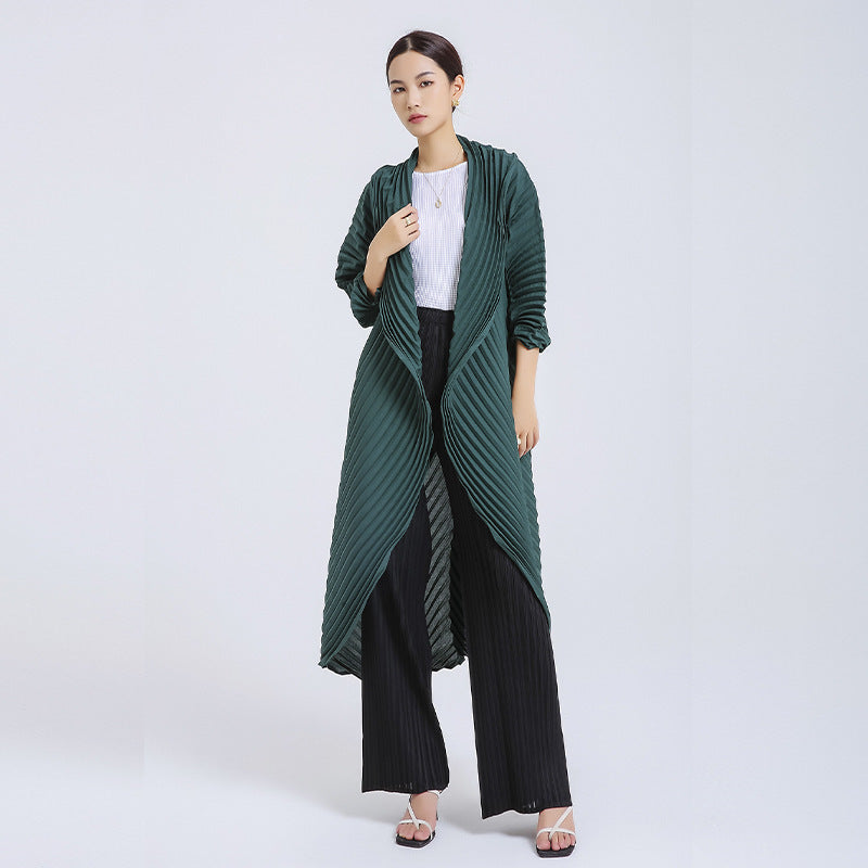 Sanzhai Pleated Graceful And Fashionable Tall Coat Floral Print Trench Coat