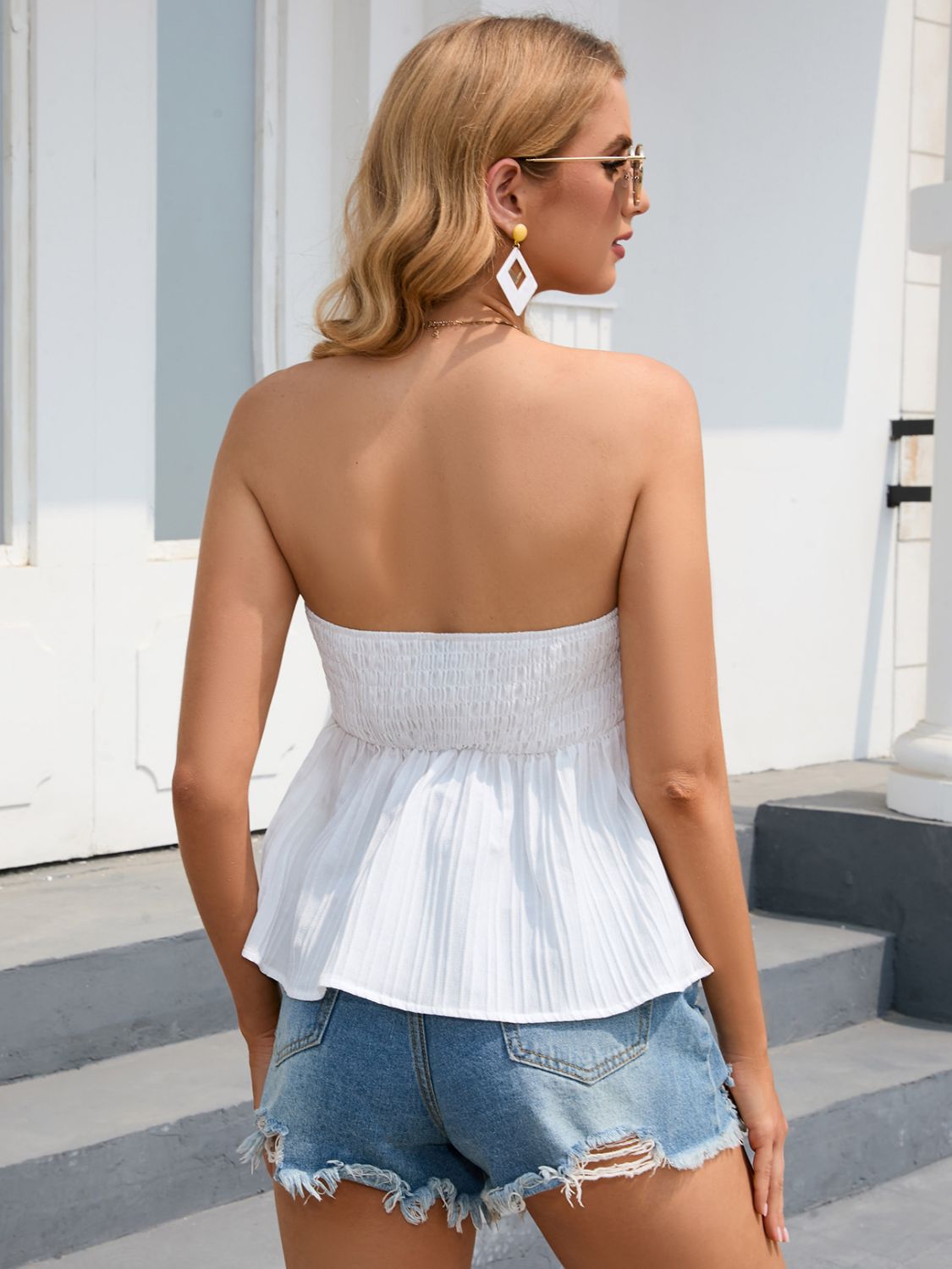 Drawstring Detail Strapless Peplum Top