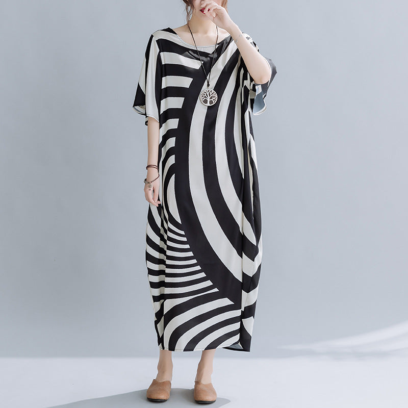 Robe longue imprimée à rayures pour femmes