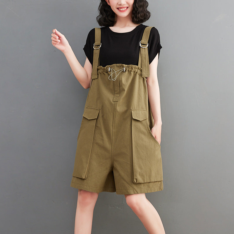 Women's Fat Sister Loose And Thin Big Pocket Casual Overalls