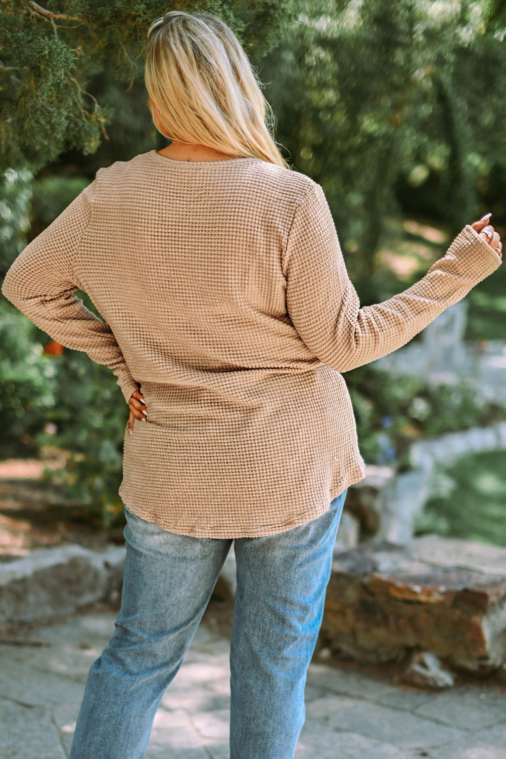 Haut en dentelle épissé en tricot gaufré de grande taille