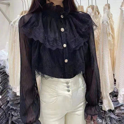 Western Style Long-sleeved Loose Flared Sleeve Shirt