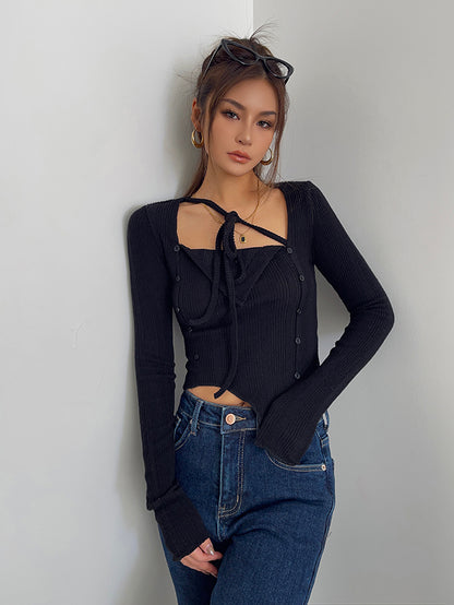 Women's Irregular Lace Up Long Sleeve Top Underlay Shirt