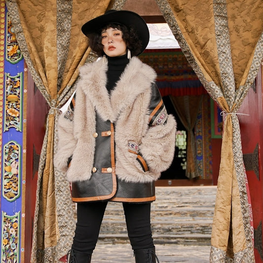 Machine Embroidery Fur Ethnic Coat