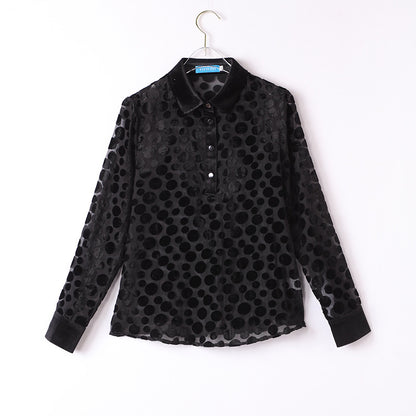 Top Flocking Design Polka Dot Perspective Shirt