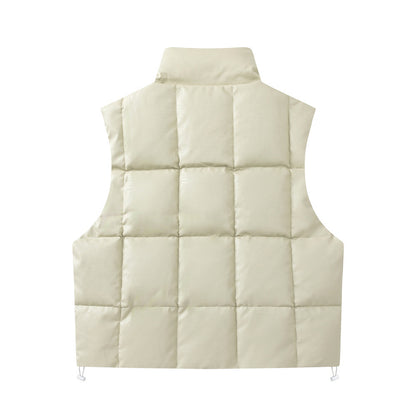 Loose Zip Stand Collar Sleeveless Leather Vest