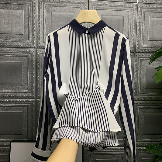 Italian Women's Single Outer Single Tail Single Stripe Lapel Shirt