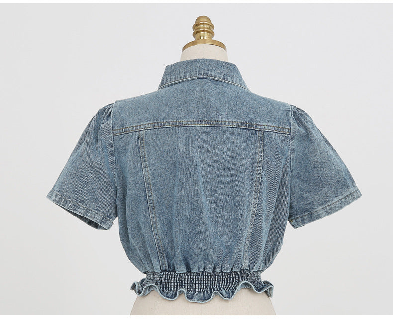 Denim Waist Fashion Slim Short Sleeve Top