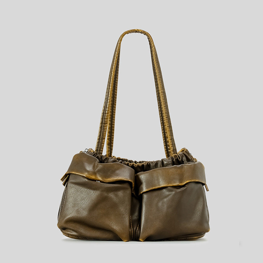 Bolso de hombro versátil de gran capacidad de cuero suave con múltiples bolsillos para mujer