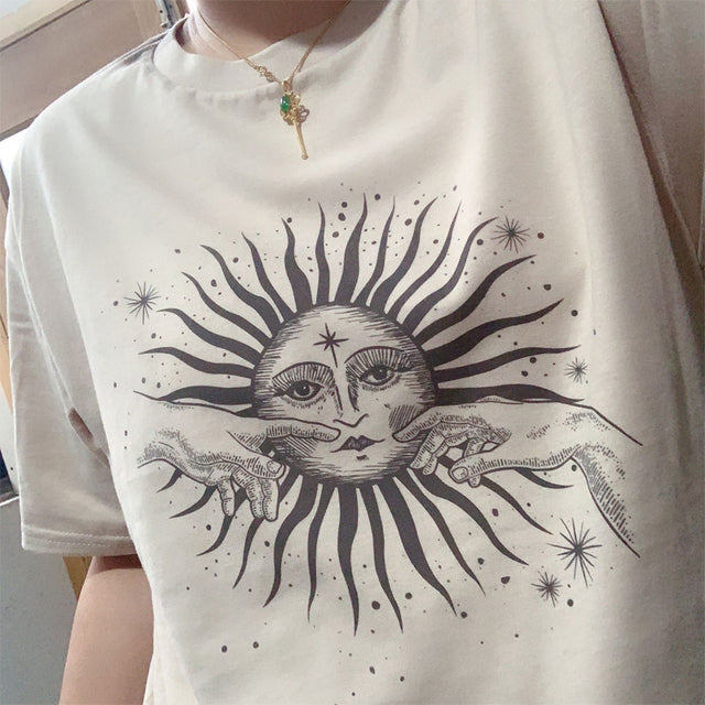 Camiseta de manga corta con estampado de cuello redondo para mujer de verano