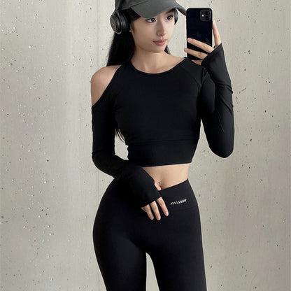 Long Sleeve T-shirt Yoga Clothes With Chest Pad One Shoulder Hollow Irregular