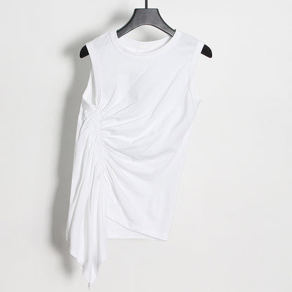 Women's T-shirt With Irregular Pleat Design