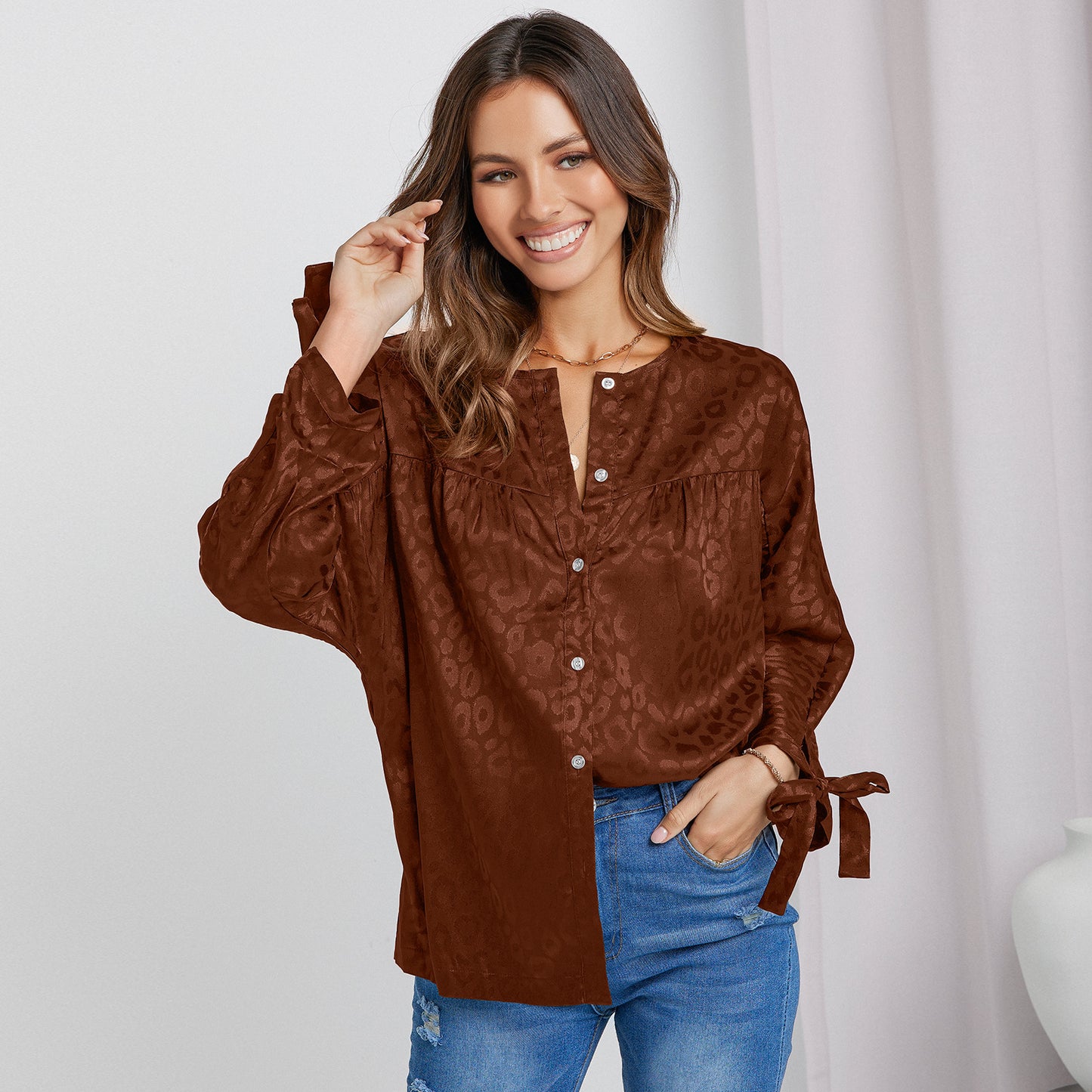 Women's Fashion Casual Round Neck Print Shirt