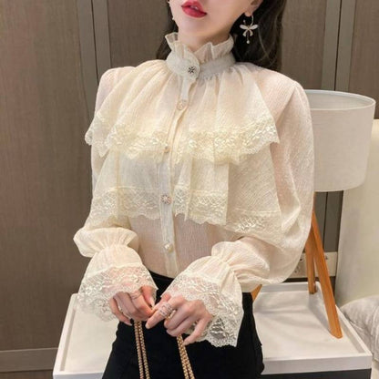 Western Style Long-sleeved Loose Flared Sleeve Shirt