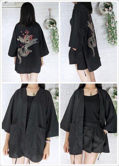 Début automne Cardigan japonais Kimono Harajuku broderie