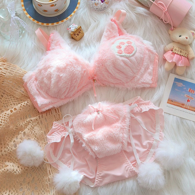 Conjunto de bragas de sujetador de felpa Moon Rabbit Girl