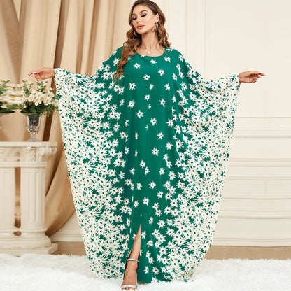 Vestido de talla grande de moda suelta con manga de murciélago verde