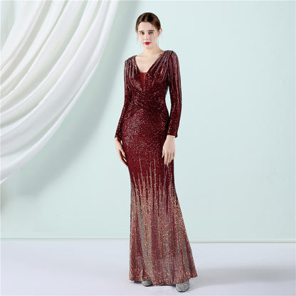 Women's Fashion Long Sequin Gradient Dress