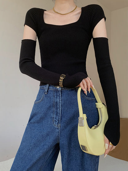 Square Collar Bottoming Knitted Sweater Women's Spring New Slim Slimming Machine Top