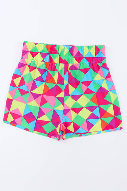 Multicolor Geometric High Waisted Athletic Shorts