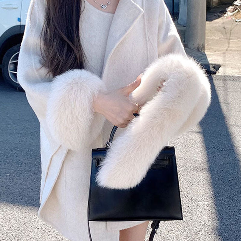 Women's Wool Coat Temperament Long Sleeve Korean Style Fashionable Jacket Retro Slim Solid Color Coat