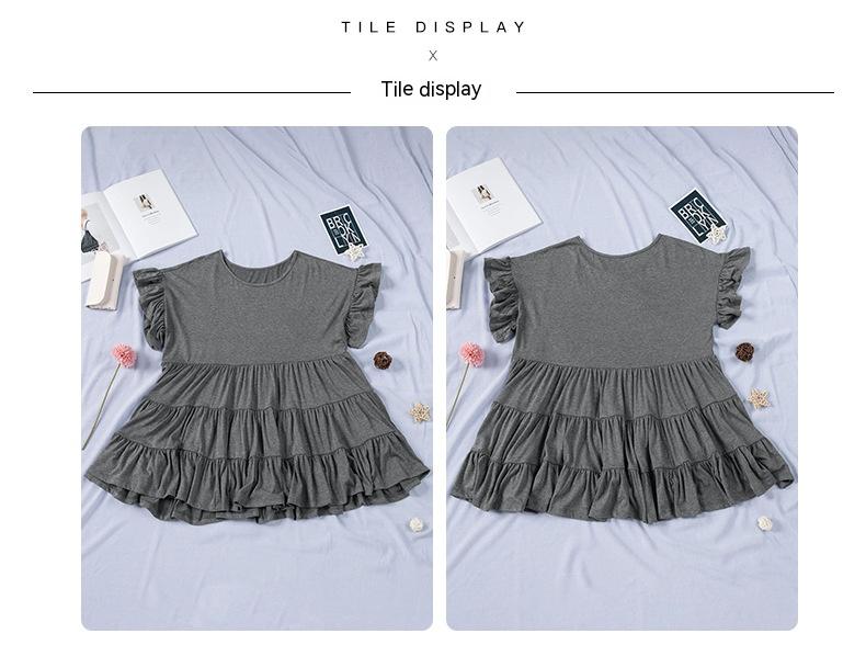 Pure Color Ruffles Pleated Pullover T-shirt