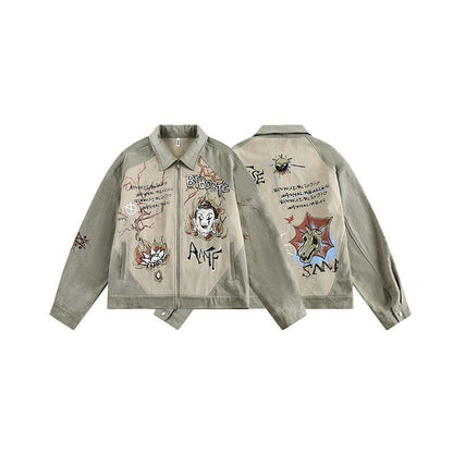 Retro Alphabet Graffiti Stitching Jacket Loose-fitting Coat Top