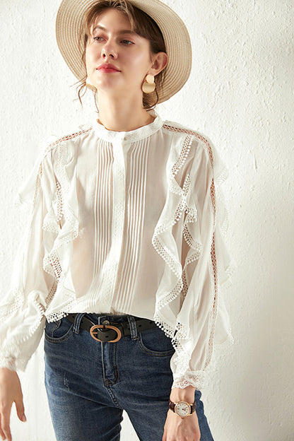 Women's French Style Fungus Slimming Loose All-match Lace Shirt