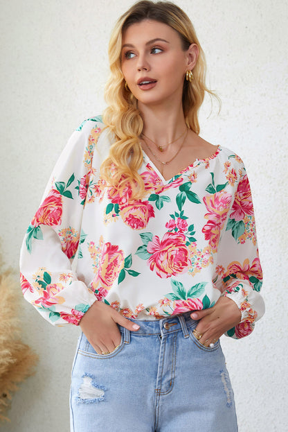 Blusa de manga larga con cuello con muescas y estampado floral de Double Take