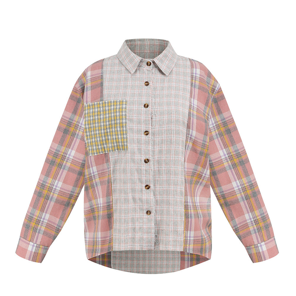 Multicolor Paneled Jacket Cardigan Single Breasted Shirt