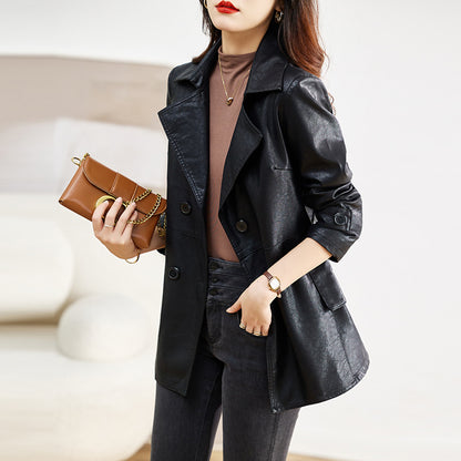 Women's Mid-length Leather Coat Spring And Autumn