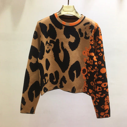 Autumn And Winter Letter Flower Contrast Color Long Sleeves Knitted Sweater