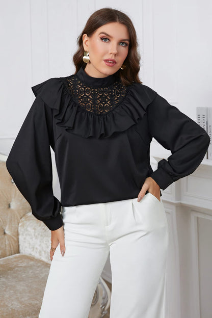 Melo Apparel Blouse à col montant et bordure à volants grande taille