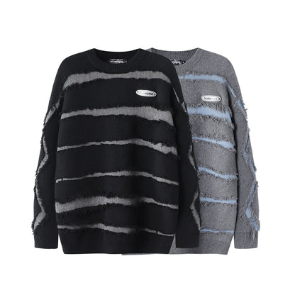 Irregular Cut Deformed Striped Solid Color Sweater