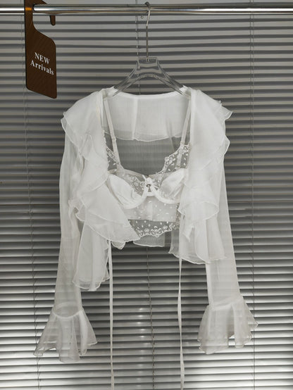 Lace Suspender Chiffon Cardigan Two-piece Set