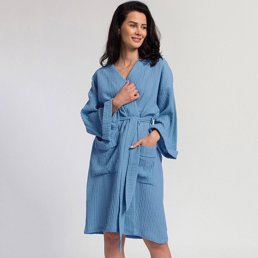 Sleeve Nightgown Cardigan Double-layer Gauze Pajamas