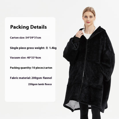 Flannel Thickened Hooded Home Leisure Double-layer Wearable Blanket