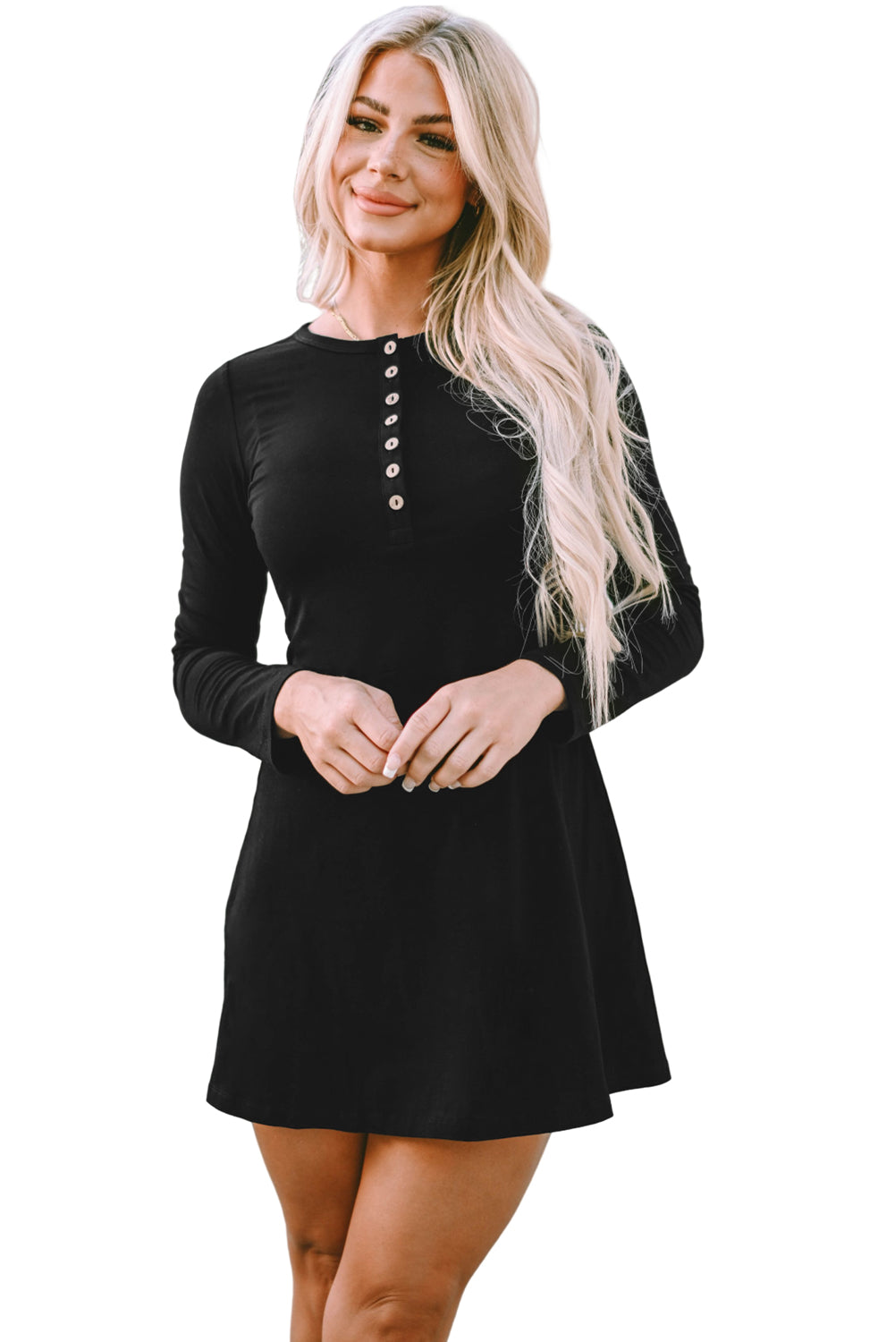 Vestido henley negro liso de manga larga