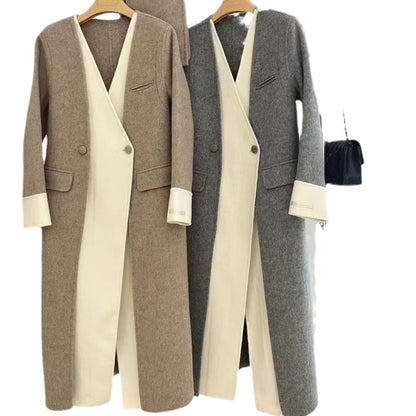 Double-sided Wool Overcoat V-neck Scarf Reversible Woolen Jacket